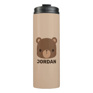 Cute Little Brown Bear with Personalised Name Thermal Tumbler