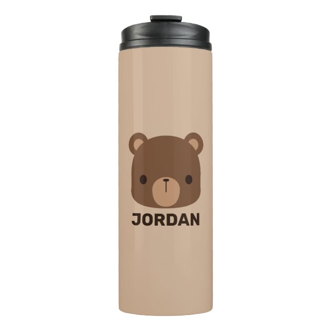 Cute Little Brown Bear with Personalised Name Thermal Tumbler (Front)
