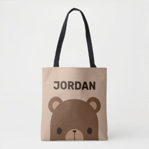 Cute Little Brown Bear with Personalised Name Tote Bag