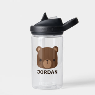 Cute Little Brown Bear with Personalised Name Water Bottle