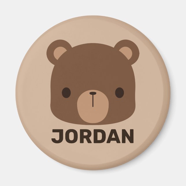 Cute Little Brown Bear with Personalized Name Magnet (Front)