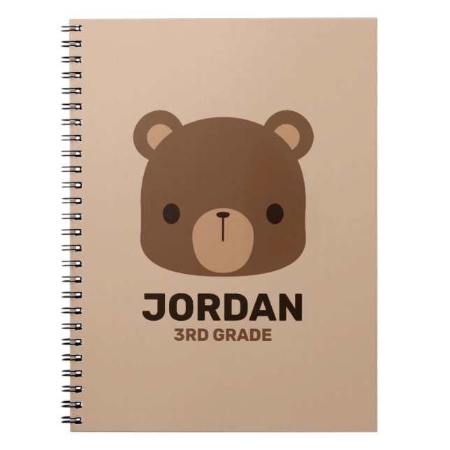 Cute Little Brown Bear with Personalized Name Note Notebook (Front)