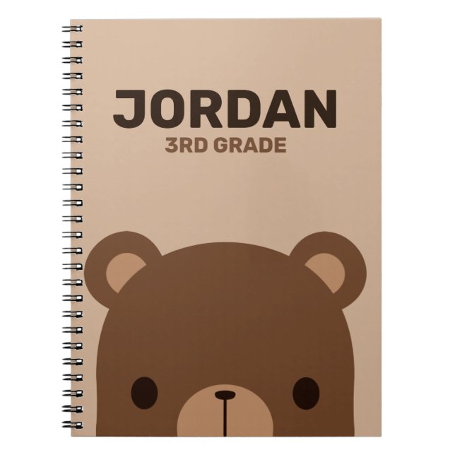 Cute Little Brown Bear with Personalized Name Notebook (Front)