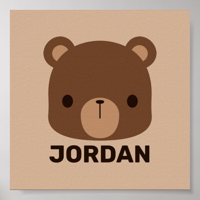 Cute Little Brown Bear with Personalized Name Poster (Front)