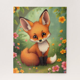 Cute little brown fox in forest jigsaw puzzle