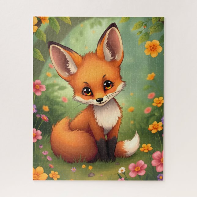 Cute little brown fox in forest jigsaw puzzle (Vertical)