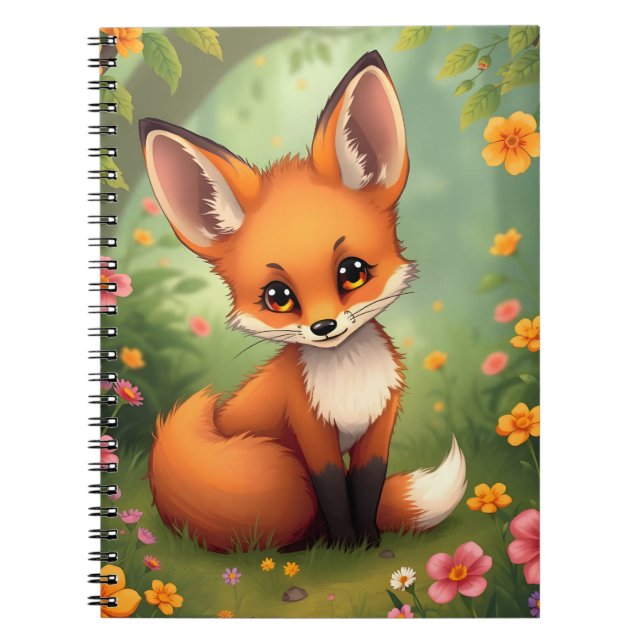 Cute little brown fox in forest notebook (Front)
