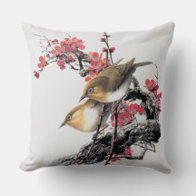 Cute Little Brown Gold Birds Throw Pillow