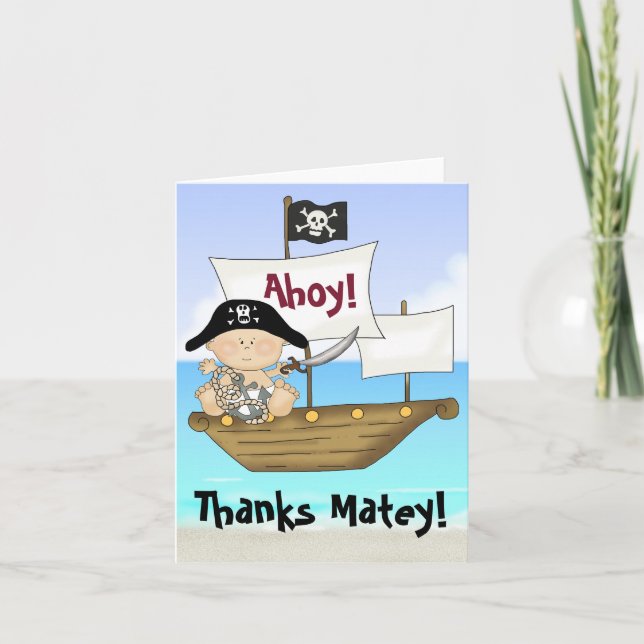Cute Little Buccaneer Baby Boy Pirate Thank You Card (Front)