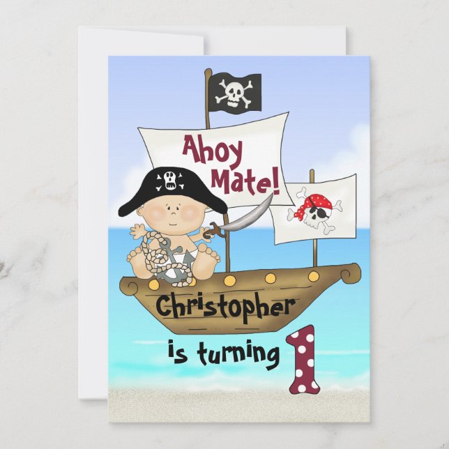 Cute Little Buccaneer Pirate 1st Birthday Invite (Front)
