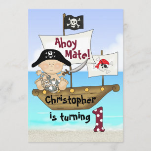 Cute Little Buccaneer Pirate 1st Birthday Invite
