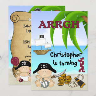Cute Little Buccaneer ~ Pirate Boy's 1st Birthday Invitation