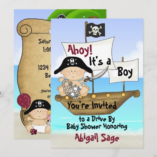 Cute Little Buccaneer Pirate Drive By Baby Shower Invitation (Front/Back)