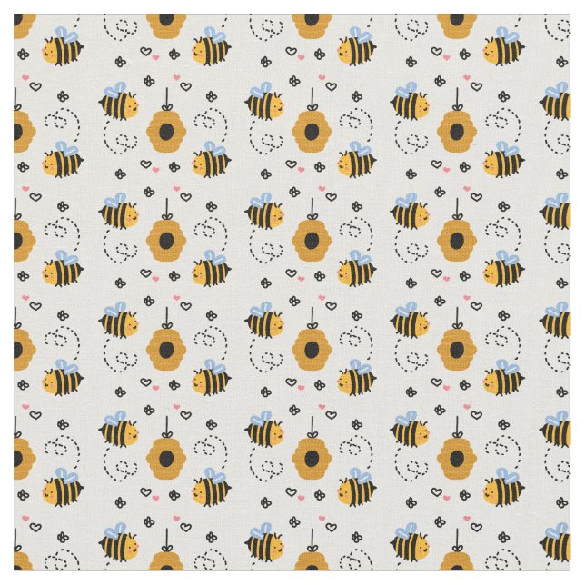 Cute Little Bumble Bee Pattern Fabric (Close Up)
