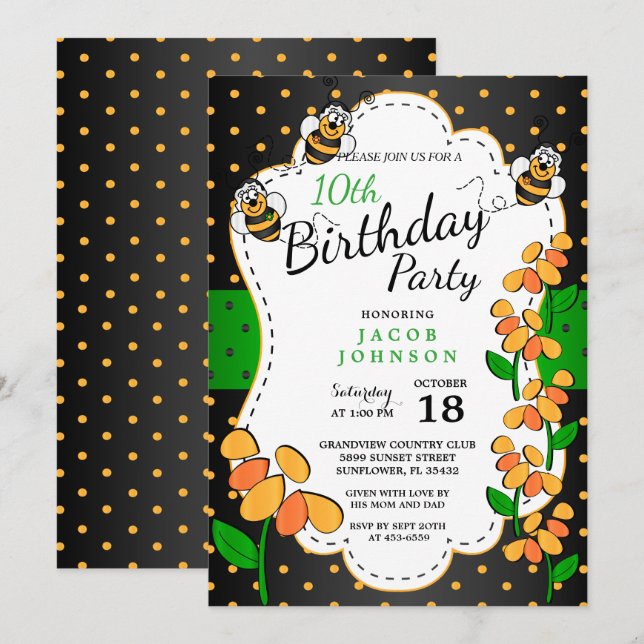 Cute Little Bumble Birthday Bees Invitation (Front/Back)