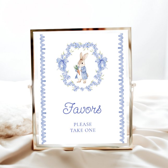 Cute Little Bunny Blue Baby Shower Favours Poster (Creator Uploaded)