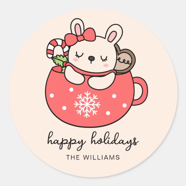 Cute Little Bunny Christmas Holiday Custom Sticker (Front)