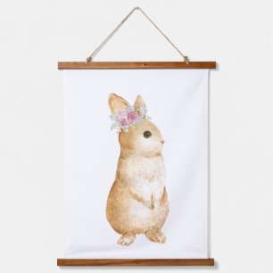 Cute Little Bunny Floral Woodland Nursery Decor  Hanging Tapestry