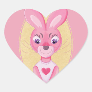 Cute little bunny girl cartoon heart sticker