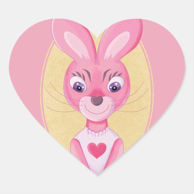 Cute little bunny girl cartoon heart sticker (Front)