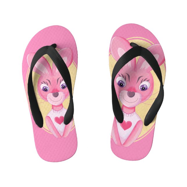 Cute little bunny girl cartoon kid's flip flops (Footbed)