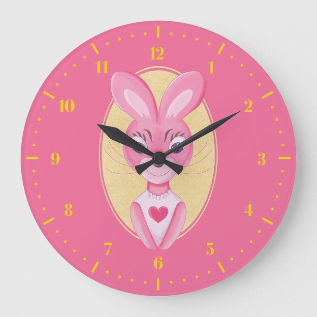 Cute little bunny girl cartoon large clock (Front)