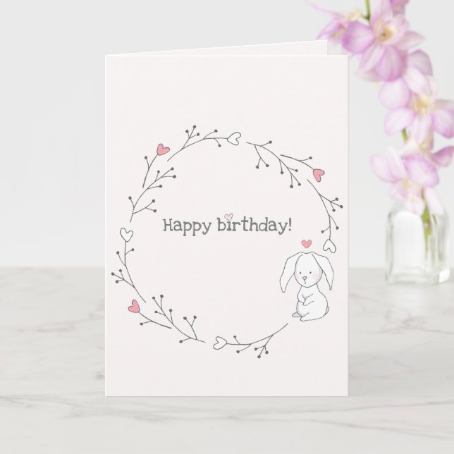 Cute Little Bunny - Happy Birthday Card (Orchid)