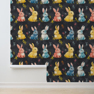 Cute Little Bunny Pattern Chalk Drawing Wallpaper