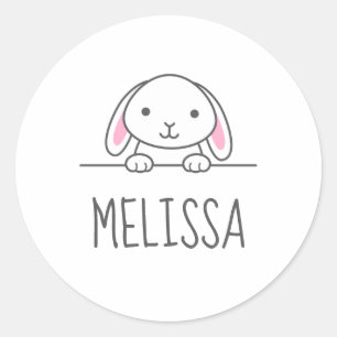 Cute Little Bunny Peeking above Custom Name Classic Round Sticker