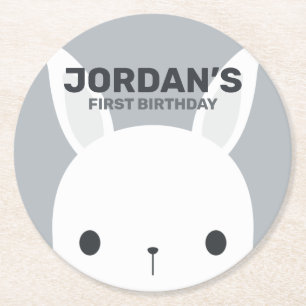 Cute Little Bunny Rabbit Birthday Round Paper Coaster