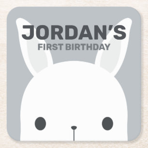 Cute Little Bunny Rabbit Birthday Square Paper Coaster