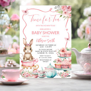Cute Little Bunny Rabbit Tea Party Baby Shower Invitation