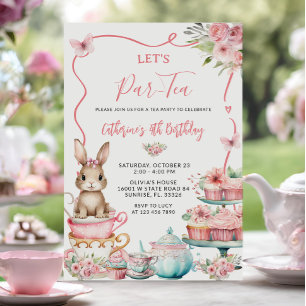 Cute Little Bunny Rabbit Tea Party Birthday  Invitation