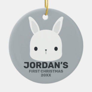 Cute Little Bunny Rabbit  with Personalised Name Ceramic Tree Decoration