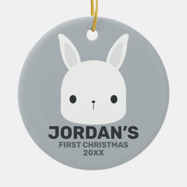 Cute Little Bunny Rabbit  with Personalised Name Ceramic Tree Decoration (Front)