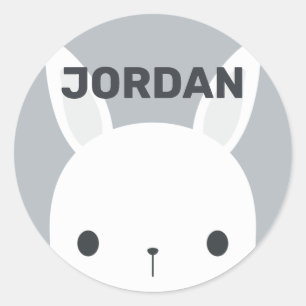 Cute Little Bunny Rabbit with Personalised Name Classic Round Sticker