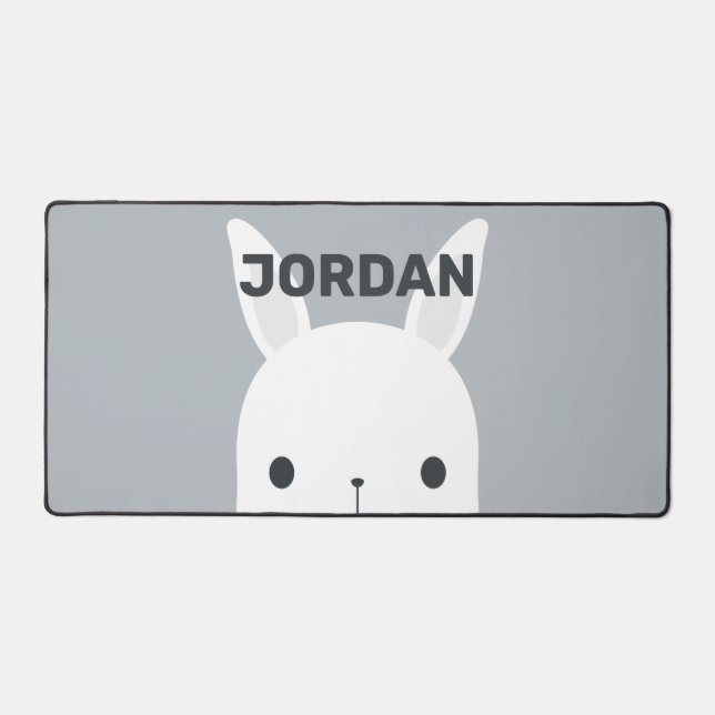 Cute Little Bunny Rabbit with Personalised Name Desk Mat (Front)