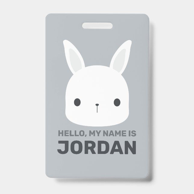 Cute Little Bunny Rabbit with Personalised Name ID Badge (Front)