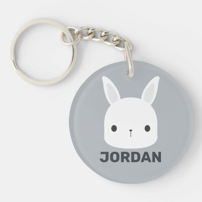 Cute Little Bunny Rabbit  with Personalised Name Key Ring (Front)