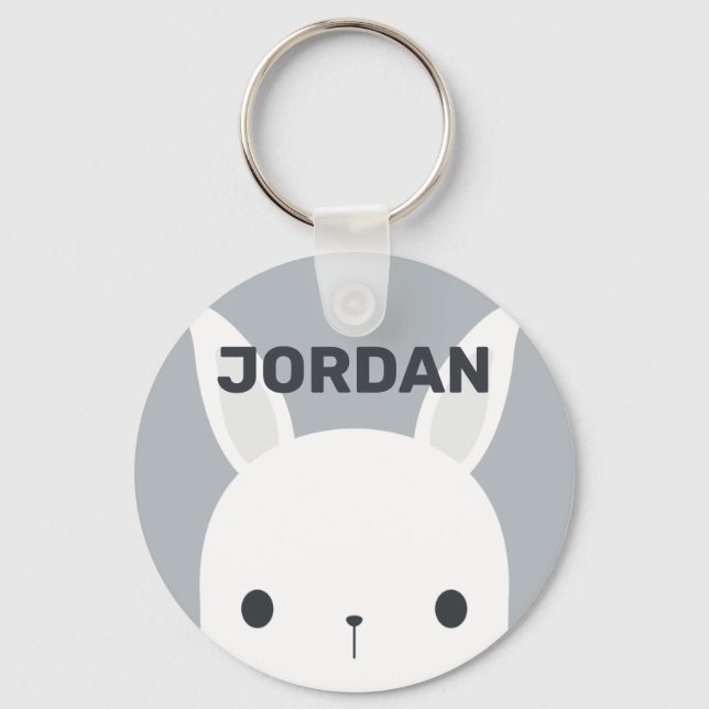 Cute Little Bunny Rabbit with Personalised Name Key Ring (Front)