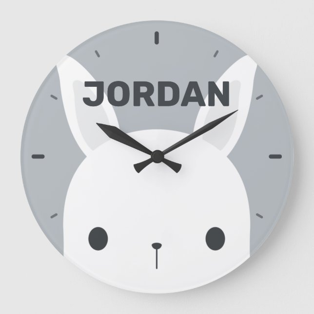 Cute Little Bunny Rabbit with Personalised Name Large Clock (Front)