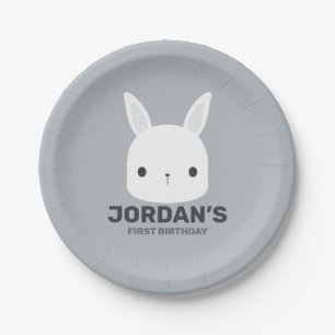Cute Little Bunny Rabbit with Personalised Name Paper Plate