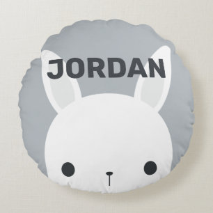 Cute Little Bunny Rabbit with Personalised Name Round Cushion