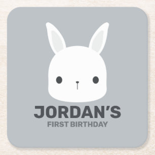 Cute Little Bunny Rabbit with Personalised Name Square Paper Coaster