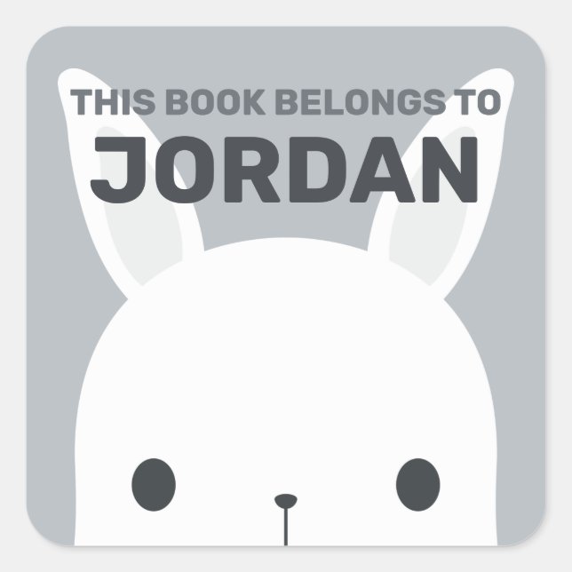 Cute Little Bunny Rabbit with Personalised Name Square Sticker (Front)