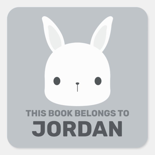 Cute Little Bunny Rabbit with Personalised Name Square Sticker (Front)