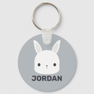 Cute Little Bunny Rabbit with Personalized Name Key Ring