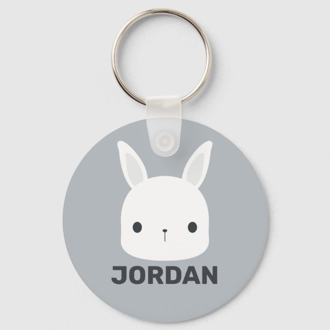 Cute Little Bunny Rabbit with Personalized Name Key Ring (Front)