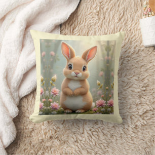 Cute little bunny surrounded by flowers cushion