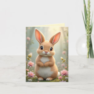 Cute little bunny surrounded by flowers, custom  holiday card
